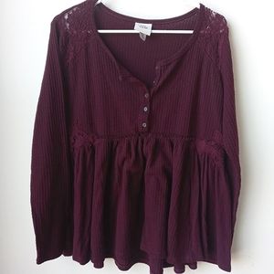 Knox Rose Long Sleeve Thermal Babydoll Top